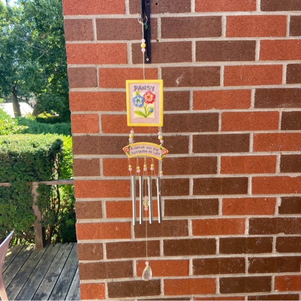 Flower Pansy Wind chime with beautiful yellow and pink beads